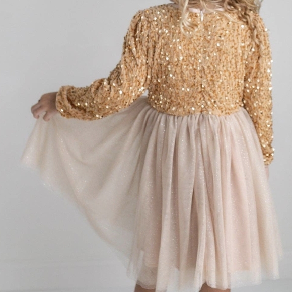 Champagne Sequin Long Sleeve Dress - Picture 2 of 3